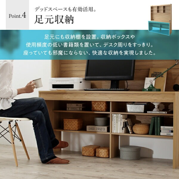 ハイタイプ薄型デスク 幅150cm 本棚 モニター設置可能 コードスリット 大容量収納