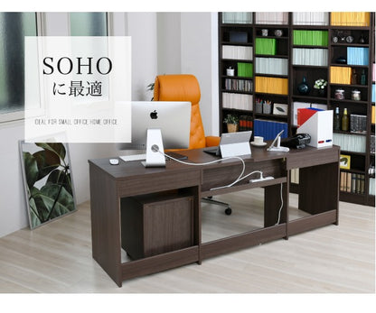 ワイドデスク 机 4サイズ書斎デスク 木製 ワークデスク PCデスク 配線収納 システムデスク