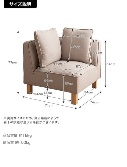 コーナーソファ もっちり広々座面 ローソファ 背もたれクッション付き ファブリック 脚取り外し可能