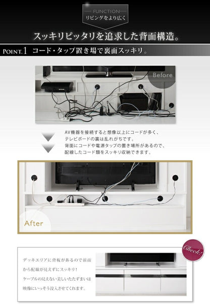 ハイタイプ鏡面テレビボード 壁面収納 ダークグレー強化ガラス 大型 テレビ台