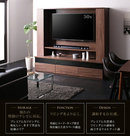 壁掛け機能付き ハイタイプ テレビボード 大容量収納 スタイリッシュ 55インチまで対応 ダークグレー強化ガラス 木目