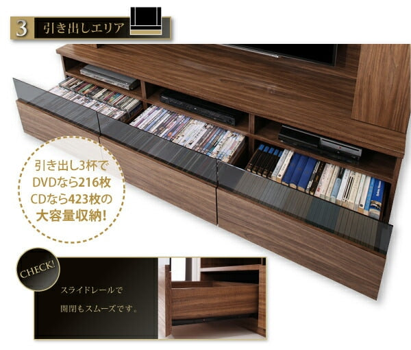 壁掛け機能付き ハイタイプ テレビボード 大容量収納 スタイリッシュ 55インチまで対応 ダークグレー強化ガラス 木目
