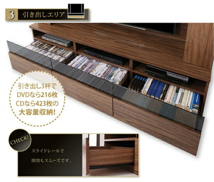 壁掛け機能付き ハイタイプ テレビボード 大容量収納 スタイリッシュ 55インチまで対応 ダークグレー強化ガラス 木目