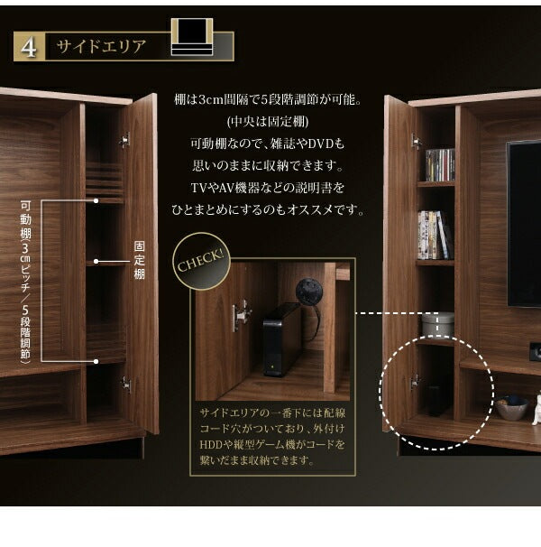 壁掛け機能付き ハイタイプ テレビボード 大容量収納 スタイリッシュ 55インチまで対応 ダークグレー強化ガラス 木目