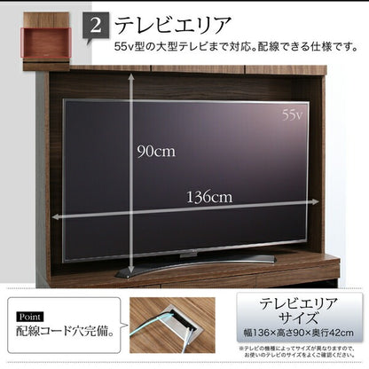 ハイタイプ大型テレビボード 組み合わせ アーバンリビング 壁寄せ設置 ケーブル収納 木目調