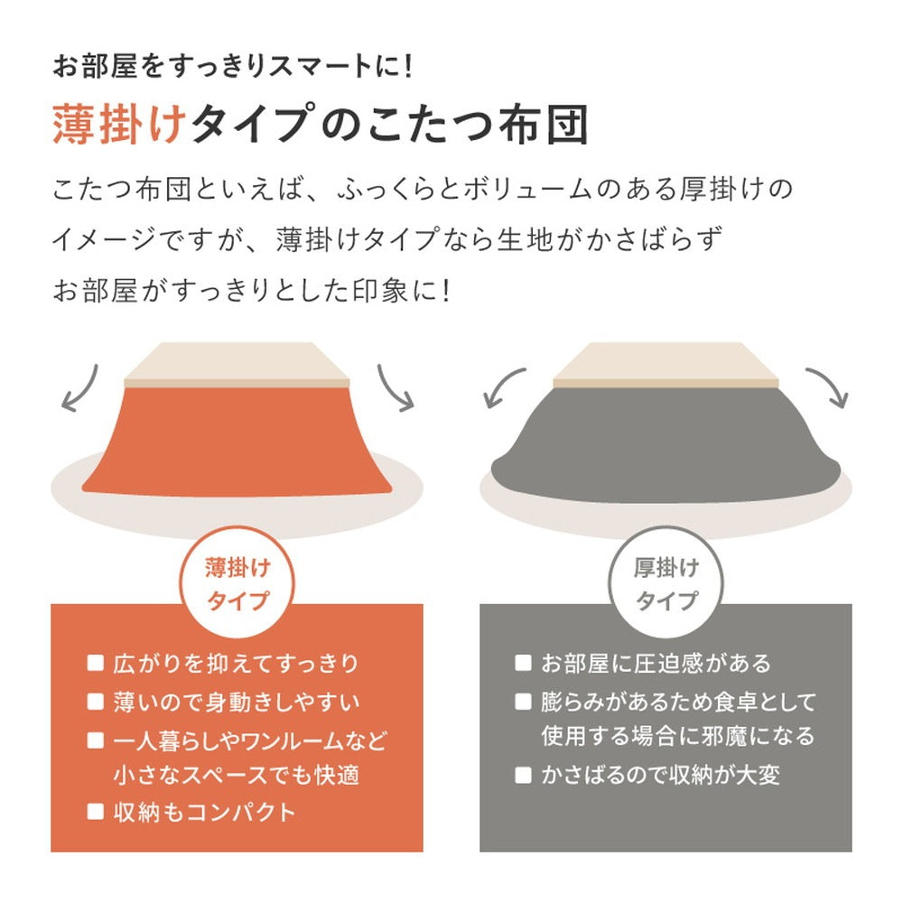 洗える こたつ掛け布団 ベニワレン風 モノトーン 2サイズ 薄掛けタイプ