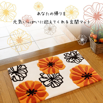 洗える 玄関マット 花柄 2サイズ 手書き風デザイン 滑り止め