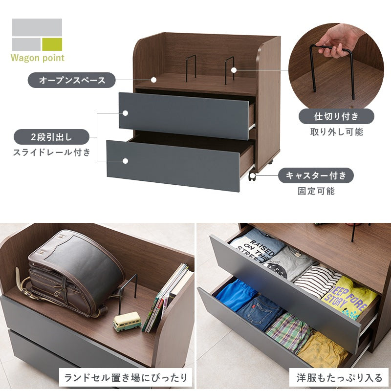 システムベッド （シングルベッド + デスク + ワゴン 3点セット） ベッド下スペース活用 ミドルタイプで高さ安全 キャスター移動