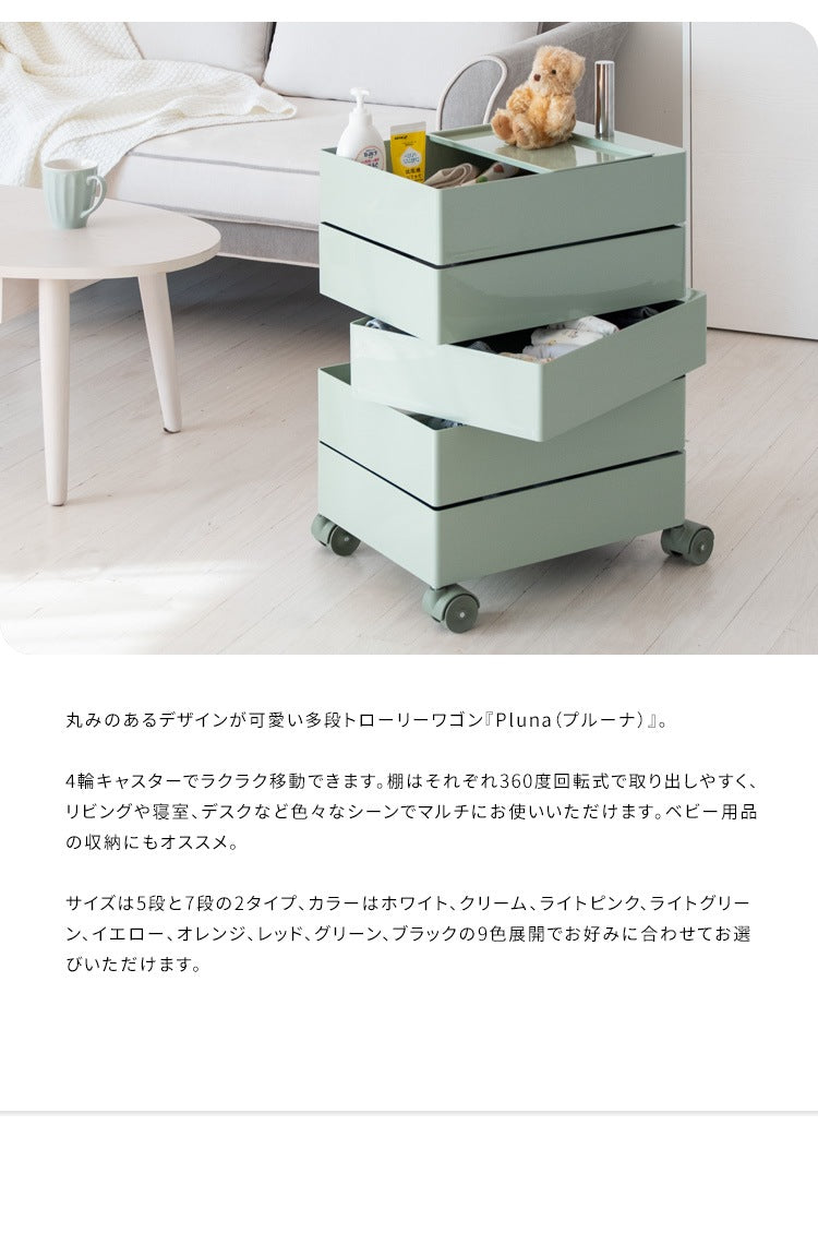 多段トローリーワゴン 360度回転 ベビーワゴン コスメワゴン 完成品 キャスター移動