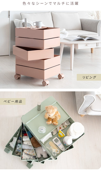 多段トローリーワゴン 360度回転 ベビーワゴン コスメワゴン 完成品 キャスター移動