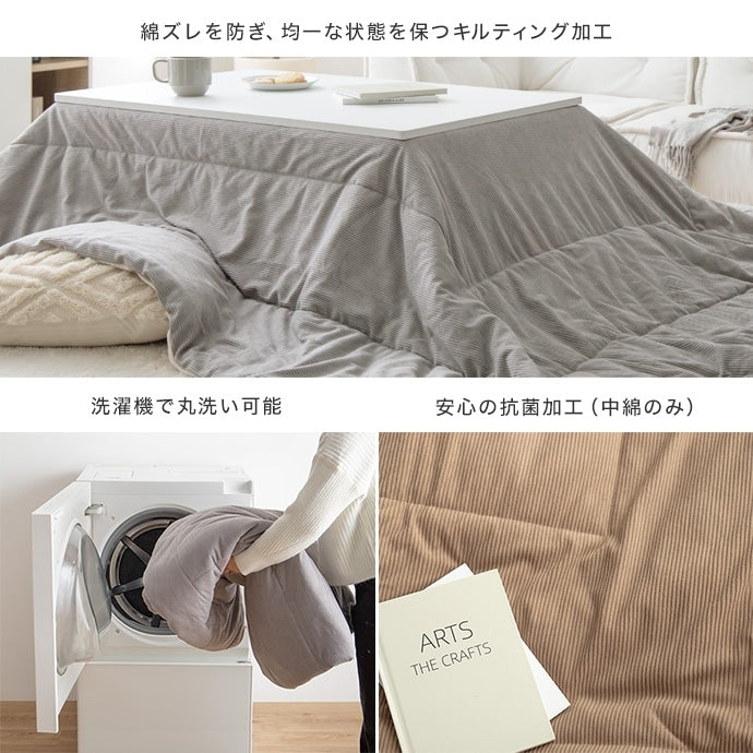 リバーシブル こたつ掛け布団 190x190cm コーデュロイ／フランネル 収納時コンパクト スローケット