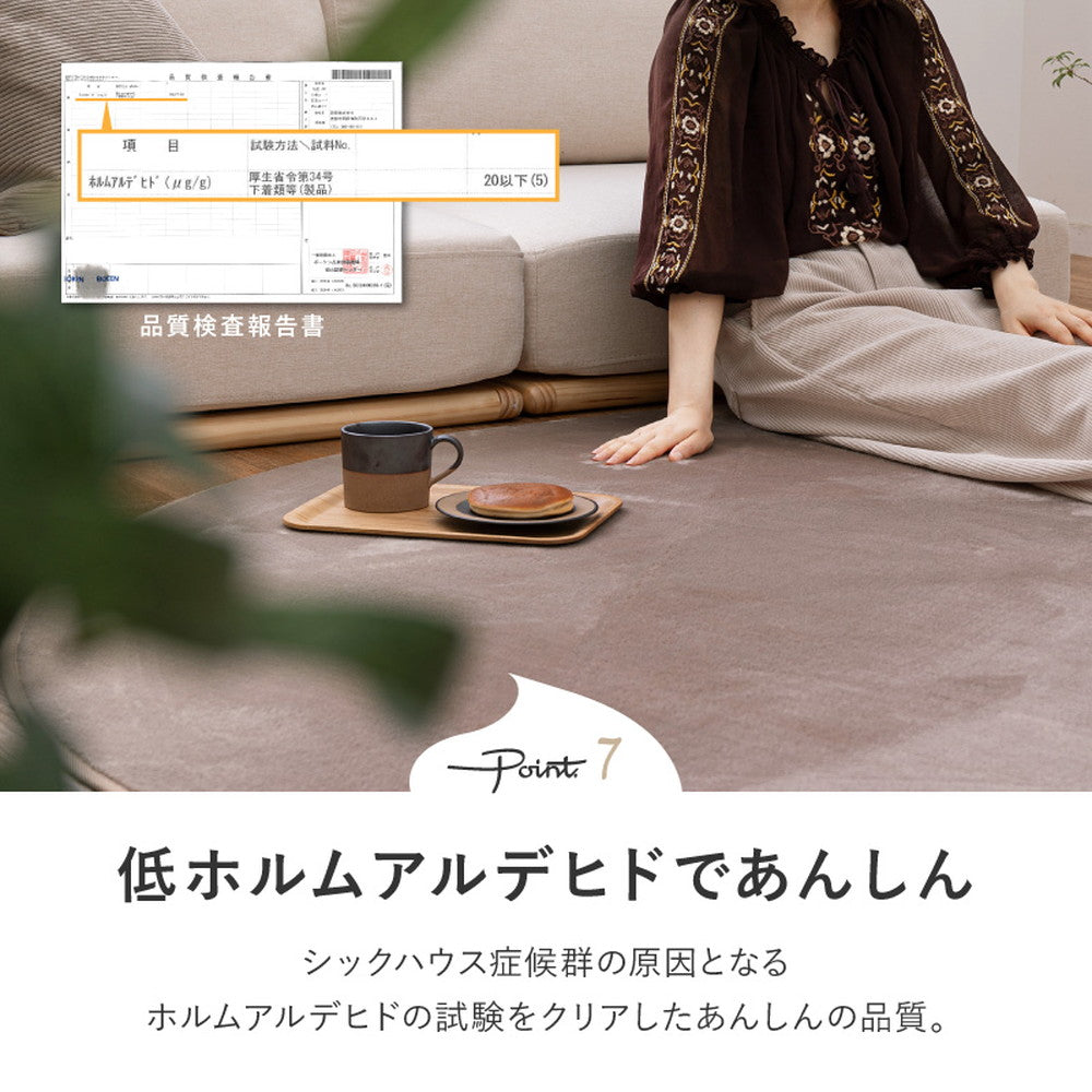 洗えるラグ 円形 なめらかメレンゲタッチ 直径185cm 床暖房／ホットカーペット対応 フランネル