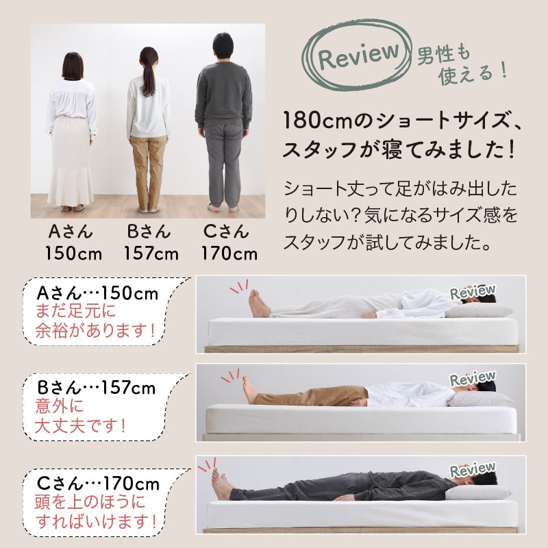 ショート丈 コンパクトベッド S／SS マットレスセット 2種 シンプル極厚すのこ 組立かんたん 専用敷パッド+ボックスシーツ選択可能