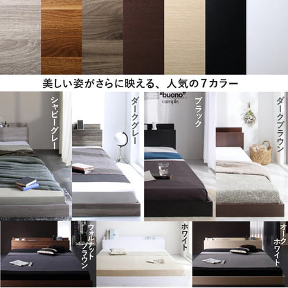 セミダブルベッド + マットレスセット 棚コンセント付き ローベッド 桐材すのこ 高通気性マットレス