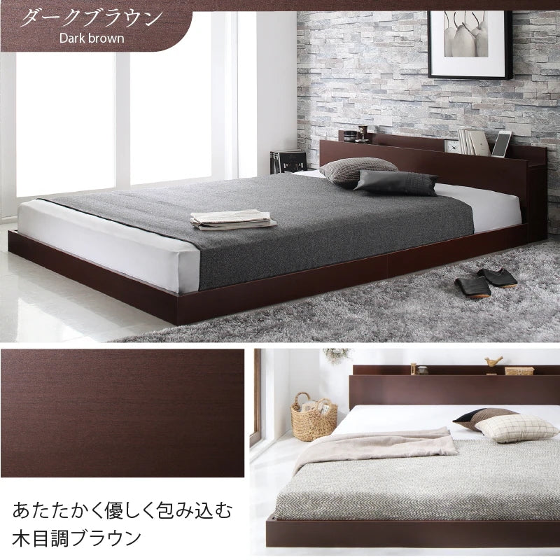 セミダブルベッド + マットレスセット 棚コンセント付き ローベッド 桐材すのこ 高通気性マットレス