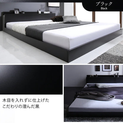 セミダブルベッド + マットレスセット 棚コンセント付き ローベッド 桐材すのこ 高通気性マットレス