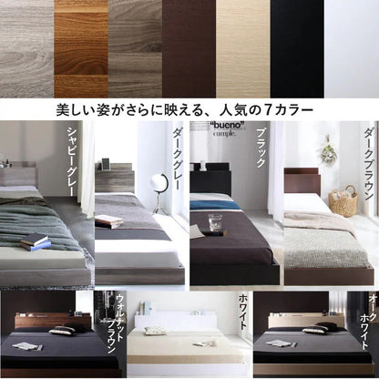 ダブルベッド + マットレスセット 棚コンセント付き ローベッド 桐材すのこ 高通気性マットレス