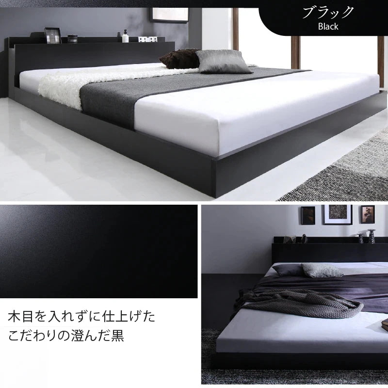 ダブルベッド + マットレスセット 棚コンセント付き ローベッド 桐材すのこ 高通気性マットレス