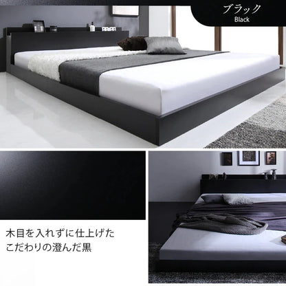 ダブルベッド + マットレスセット 棚コンセント付き ローベッド 桐材すのこ 高通気性マットレス