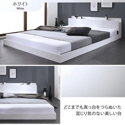 ダブルベッド + マットレスセット 棚コンセント付き ローベッド 桐材すのこ 高通気性マットレス