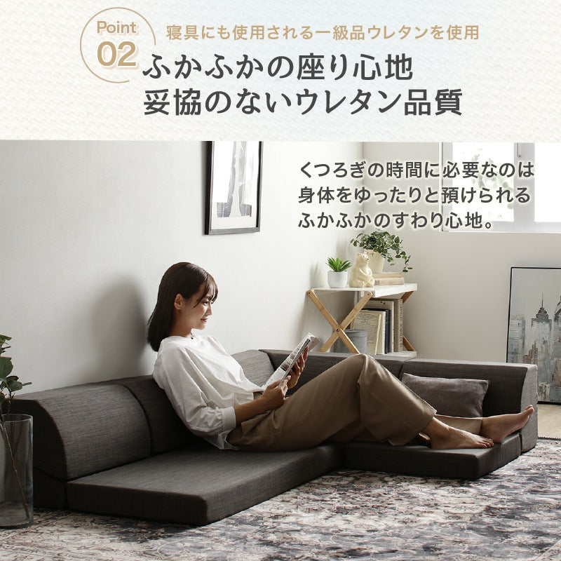 ローソファ 総ウレタン 高反発 フロアコーナー L字ソファ リクライニング機能