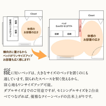 セミシングルベッド SS ショートサイズ 引き出し収納付き ベッドフレーム単品 コンセント付き キッズサイズ