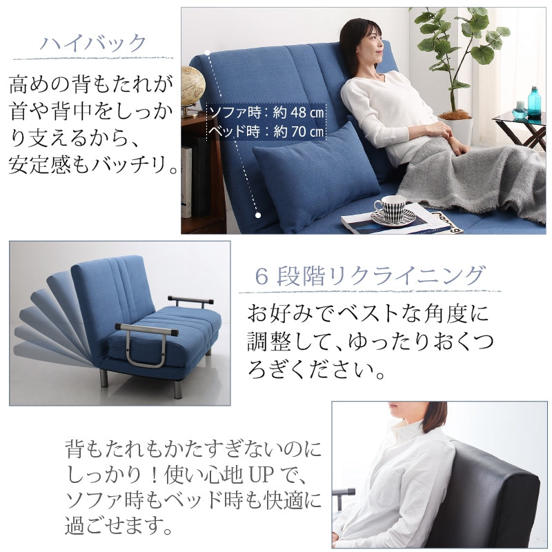 3wayソファベッド 6段階リクライニング 高弾力 ベッド時セミダブル相当 クッション2個付き