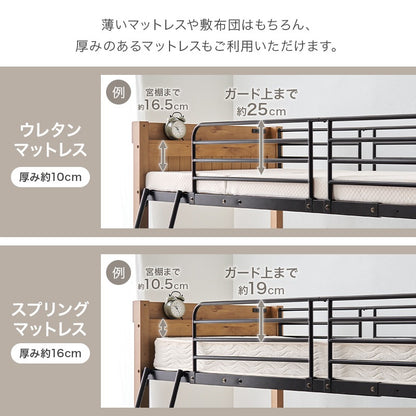 ロータイプ 安全設計 ロフトベッド 転落防止ハイガード 天然木／スチール 耐荷重100kg
