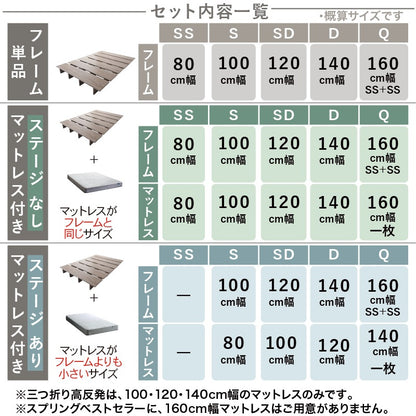 シングルベッド + マットレスセット (フレームS + マットレスSS) ステージベッド 頑丈すのこ ローベッド