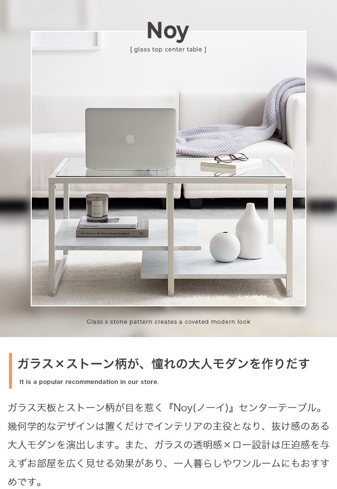 ガラス天板センターテーブル 80x50cm 段違い棚板 スタイリッシュ ローテーブル