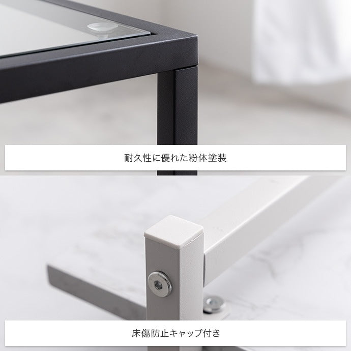 ガラス天板センターテーブル 80x50cm 段違い棚板 スタイリッシュ ローテーブル