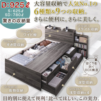 本棚 + タンス内蔵 シングルベッド + マットレスセット S 多機能 コンセント付き 大容量収納 すきまブックラック