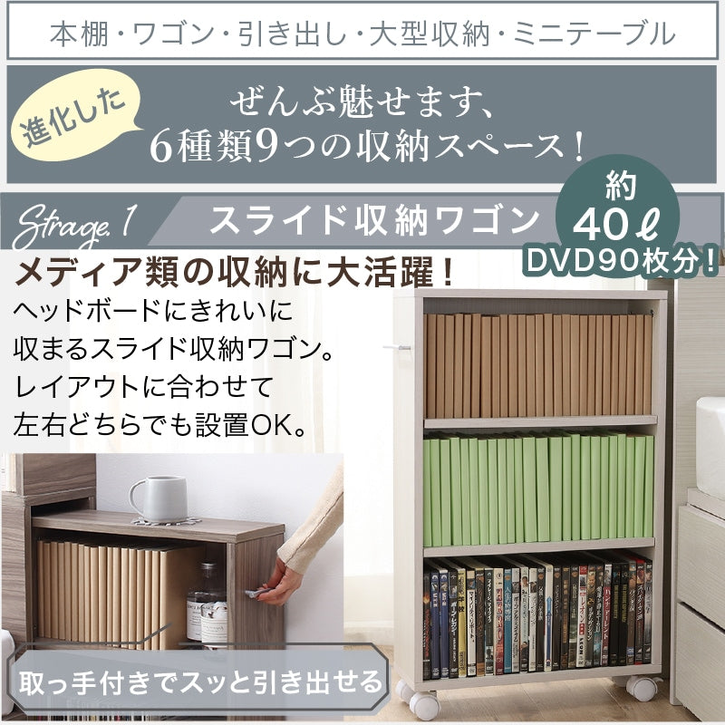 本棚 + タンス内蔵 シングルベッド + マットレスセット S 多機能 コンセント付き 大容量収納 すきまブックラック