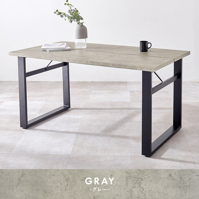 ダイニングテーブル 138x80cm ブラックスチール 重厚感 耐水性 コンクリート調／木目柄 スタイリッシュ 横揺れ防止アジャスター