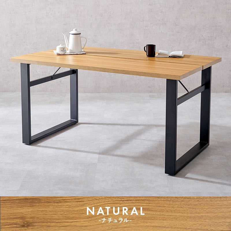 ダイニングテーブル 138x80cm ブラックスチール 重厚感 耐水性 コンクリート調／木目柄 スタイリッシュ 横揺れ防止アジャスター