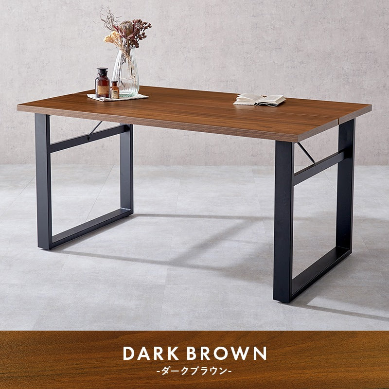 ダイニングテーブル 138x80cm ブラックスチール 重厚感 耐水性 コンクリート調／木目柄 スタイリッシュ 横揺れ防止アジャスター
