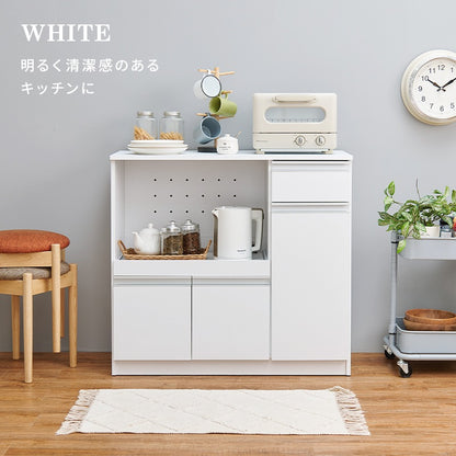 コンセント付き キッチンカウンター 幅89cm カウンターキャビネット 食器収納