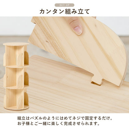 丸回転ラック 3段 本棚 360度回転 ブックラック 無塗装 天然木パイン材 コミックラック 角丸 安全