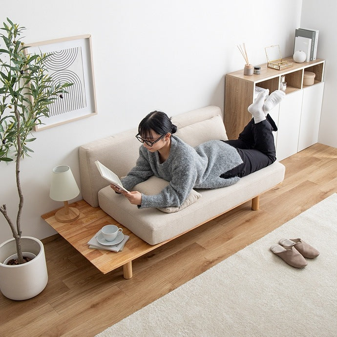 サイドテーブル付き 2Pソファ 幅150cm テーブル一体型 脚取り外し可能 ローソファ 左右変更可能 天然木