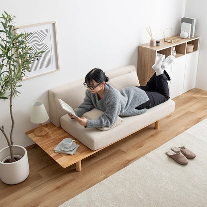 サイドテーブル付き 2Pソファ 幅150cm テーブル一体型 脚取り外し可能 ローソファ 左右変更可能 天然木