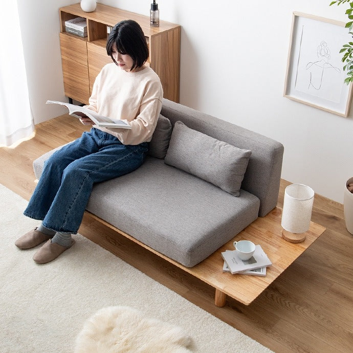 サイドテーブル付き 2Pソファ 幅150cm テーブル一体型 脚取り外し可能 ローソファ 左右変更可能 天然木