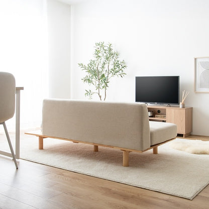 サイドテーブル付き 2Pソファ 幅150cm テーブル一体型 脚取り外し可能 ローソファ 左右変更可能 天然木