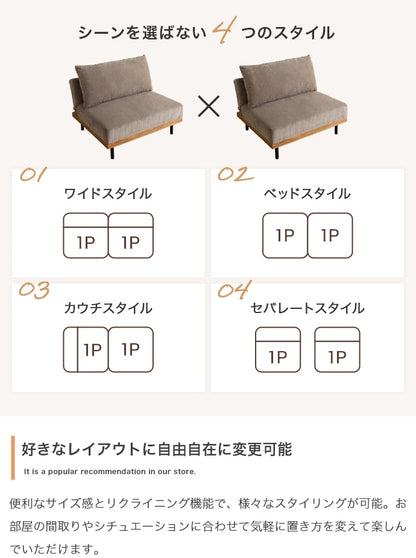 【2点セット】リクライニング コーデュロイソファ 3段階リクライニング＆ソファベッド対応 異素材MIXデザイン