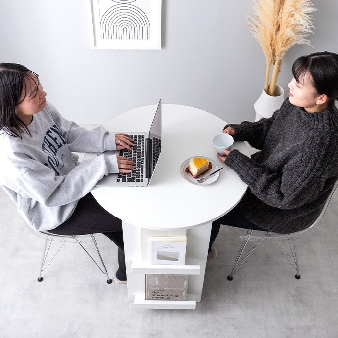マガジンラック付き 丸型ダイニングテーブル 2人用 カフェテーブル 直径72cm