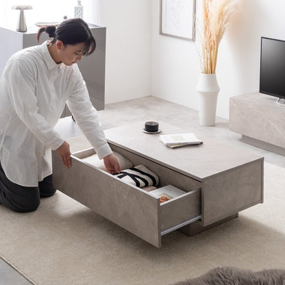 センターテーブル 隠しキャスター移動 スタイリッシュ 幅100cm ストーン柄 ローテーブル