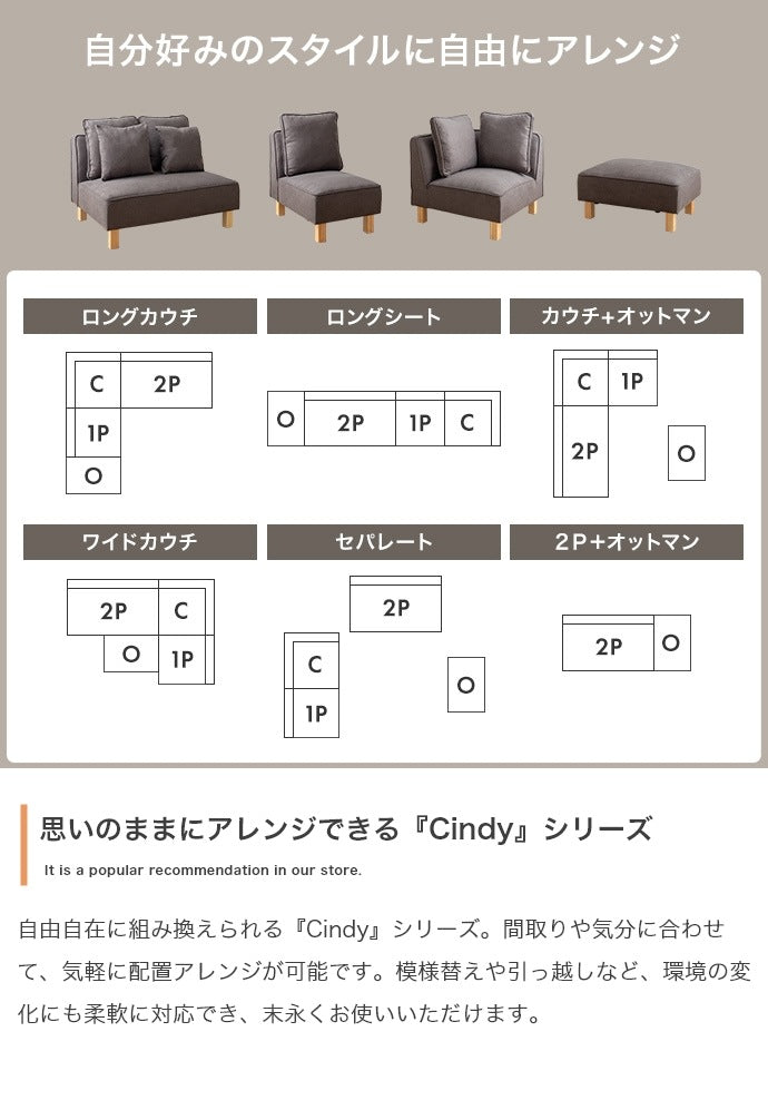 2人掛けソファー + オットマンセット (2Pソファ幅100cm) クッション付き 脚取り外し可能 ローソファ