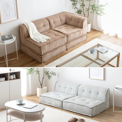 2人掛けソファ （1人掛けソファ2点セット） コーデュロイ生地 ローソファ