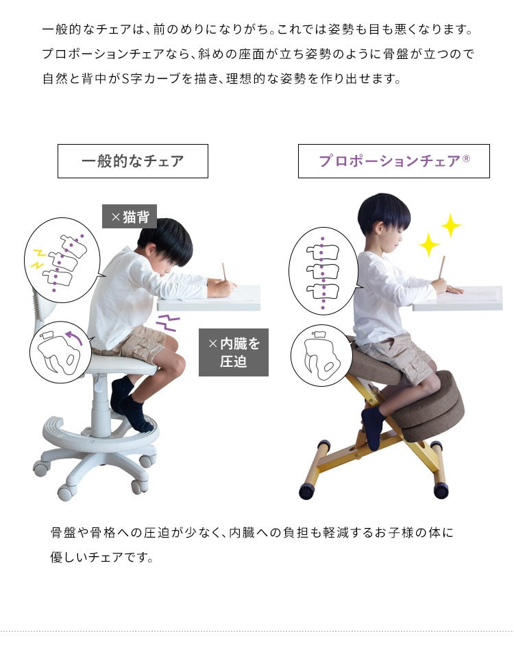 姿勢矯正 プロポーションチェア 身長140cmから 自然と背筋が伸びる 椅子