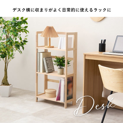 持ち運びカンタン 折りたたみ式ラック 幅50cm 3段 どこでも使える移動ラック 天然木パイン材