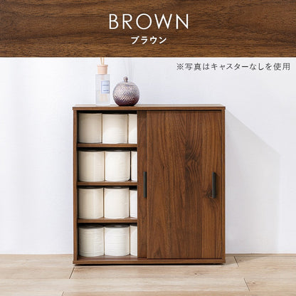 キャスター付き トイレ収納ラック 幅59cm 薄型ラック 引き戸 スマホ置き